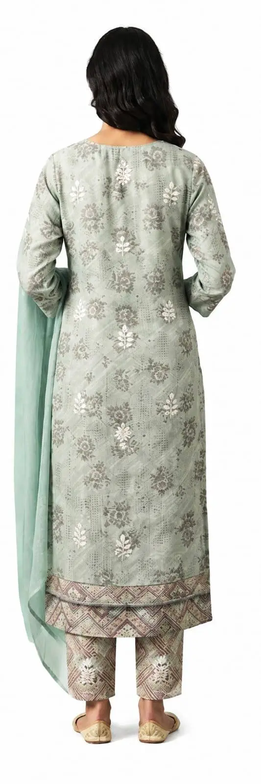 LCF Unstiched Pure Cotton Dress Material with Ghass Patti Work - Mint Green view 2