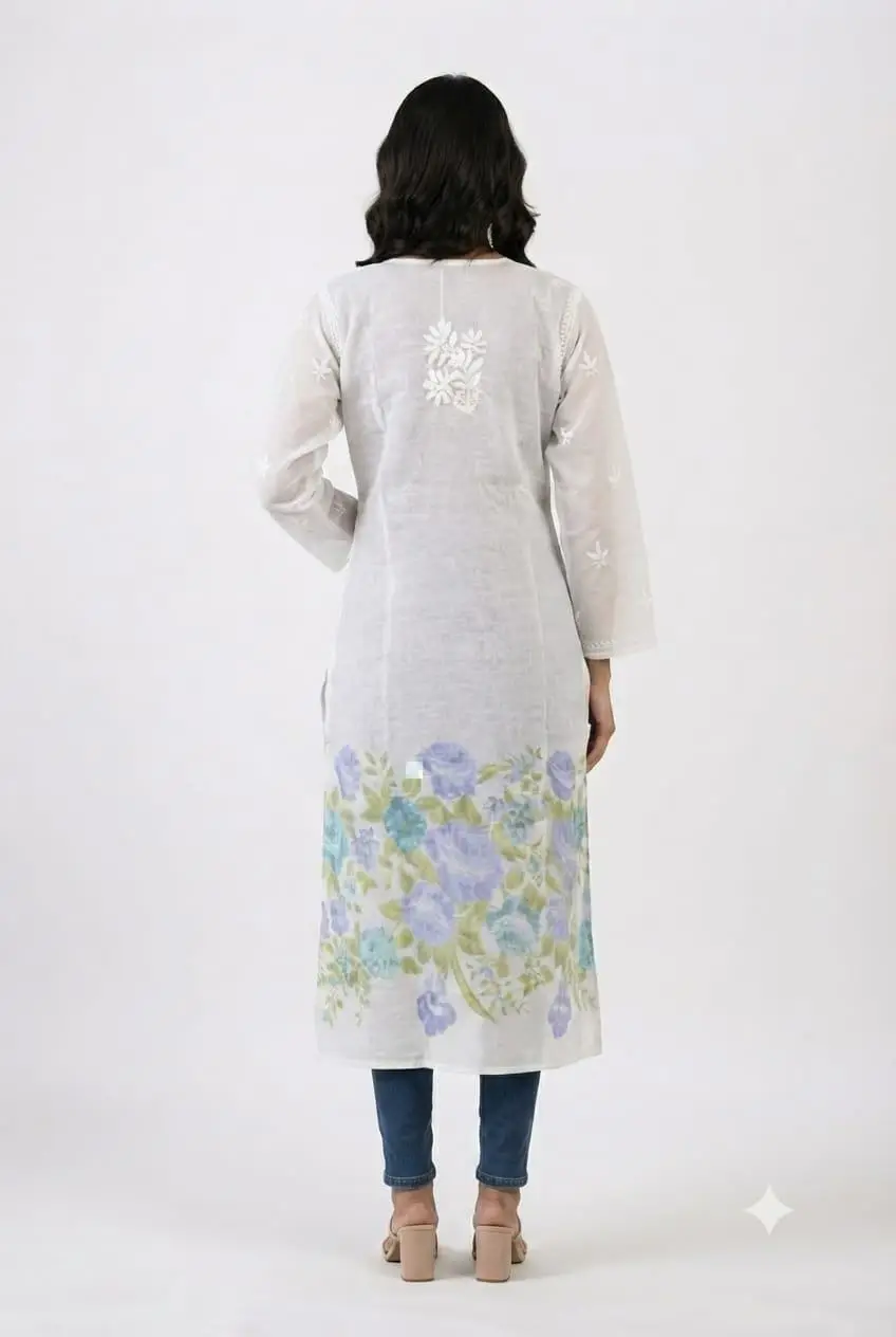 LCF Women's Mal Print Long Kurti with Ghass Patti Work - Print 01 view 2