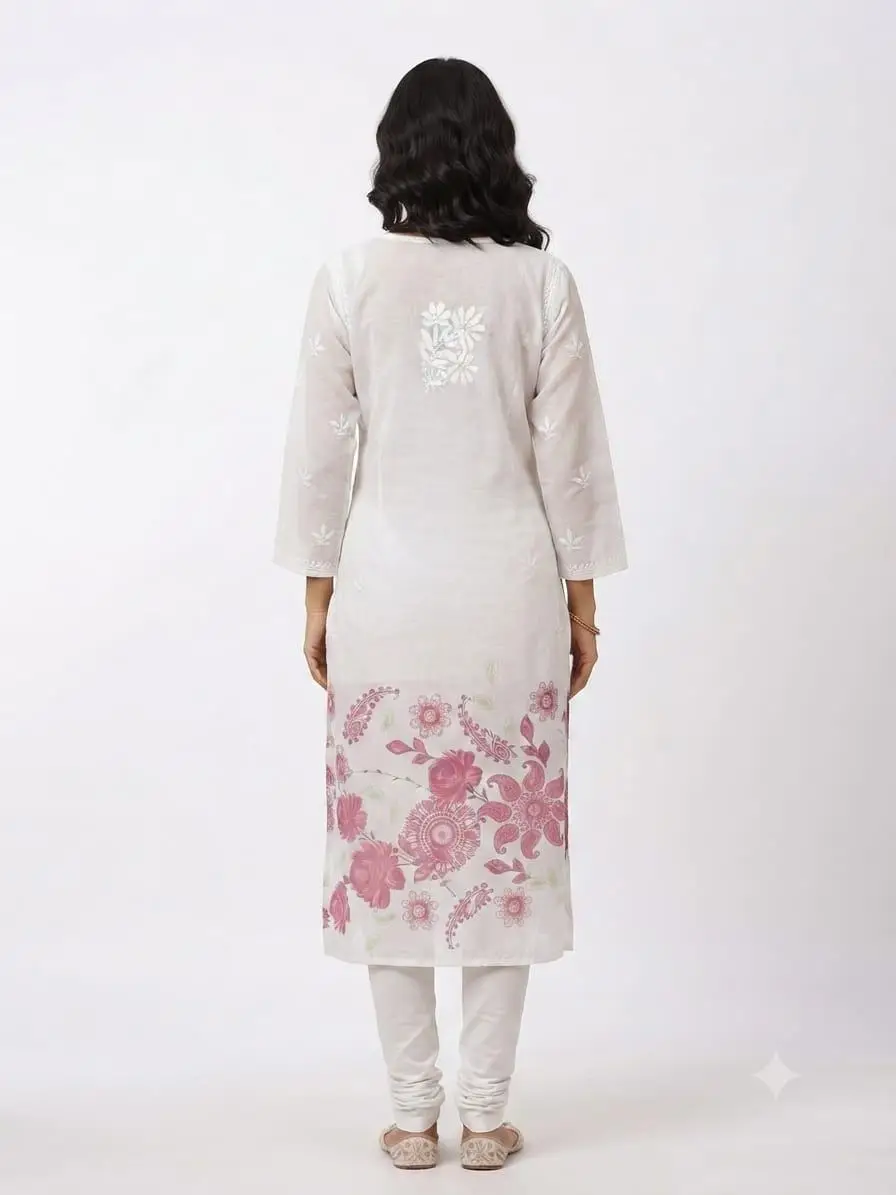 LCF Women's Mal Print Long Kurti with Ghass Patti Work - Print 02 view 2