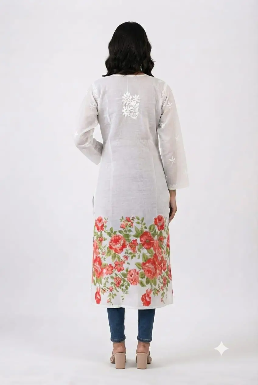 LCF Women's Mal Print Long Kurti with Ghass Patti Work - Print 03 view 2