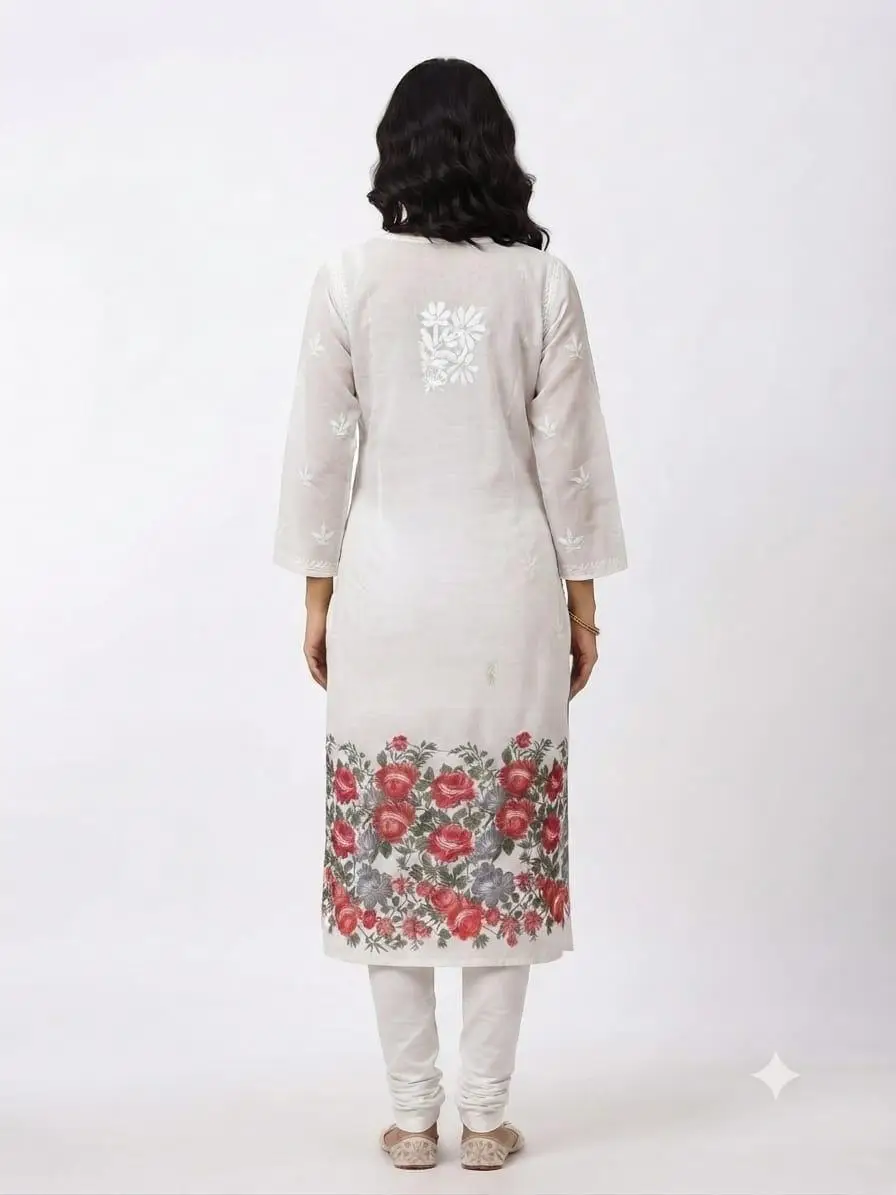 LCF Women's Mal Print Long Kurti with Ghass Patti Work - Print 05 view 2
