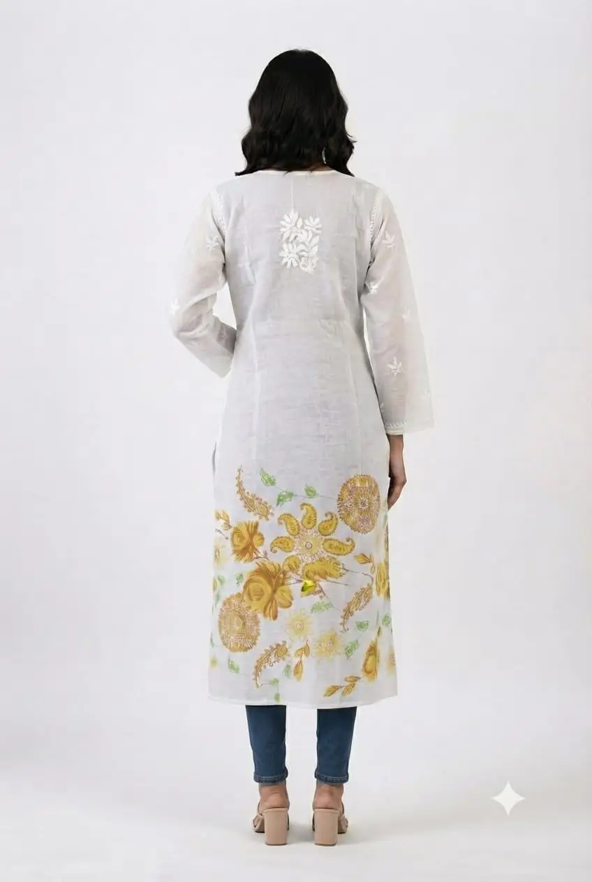 LCF Women's Mal Print Long Kurti with Ghass Patti Work - Print 09 view 2