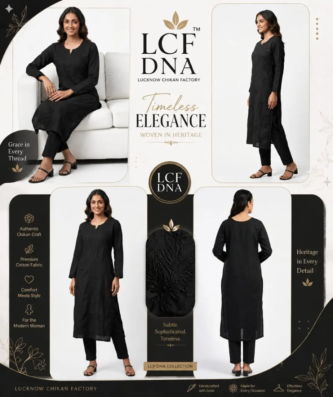LCF CHIKAN EMBROIDERED KURTI - BLACK view 5