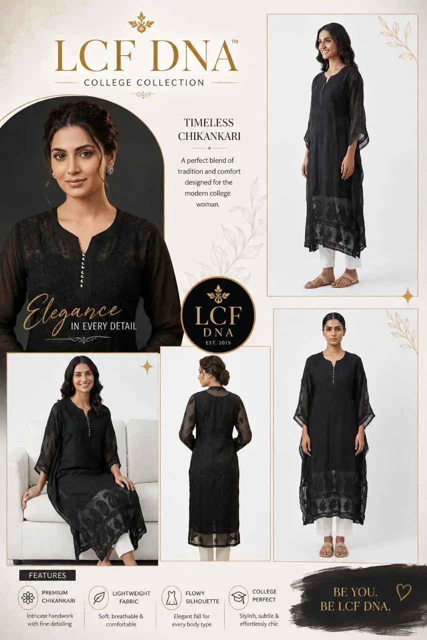 LCF CHIKAN HAND EMBROIDERED KURTI BLACK view 5