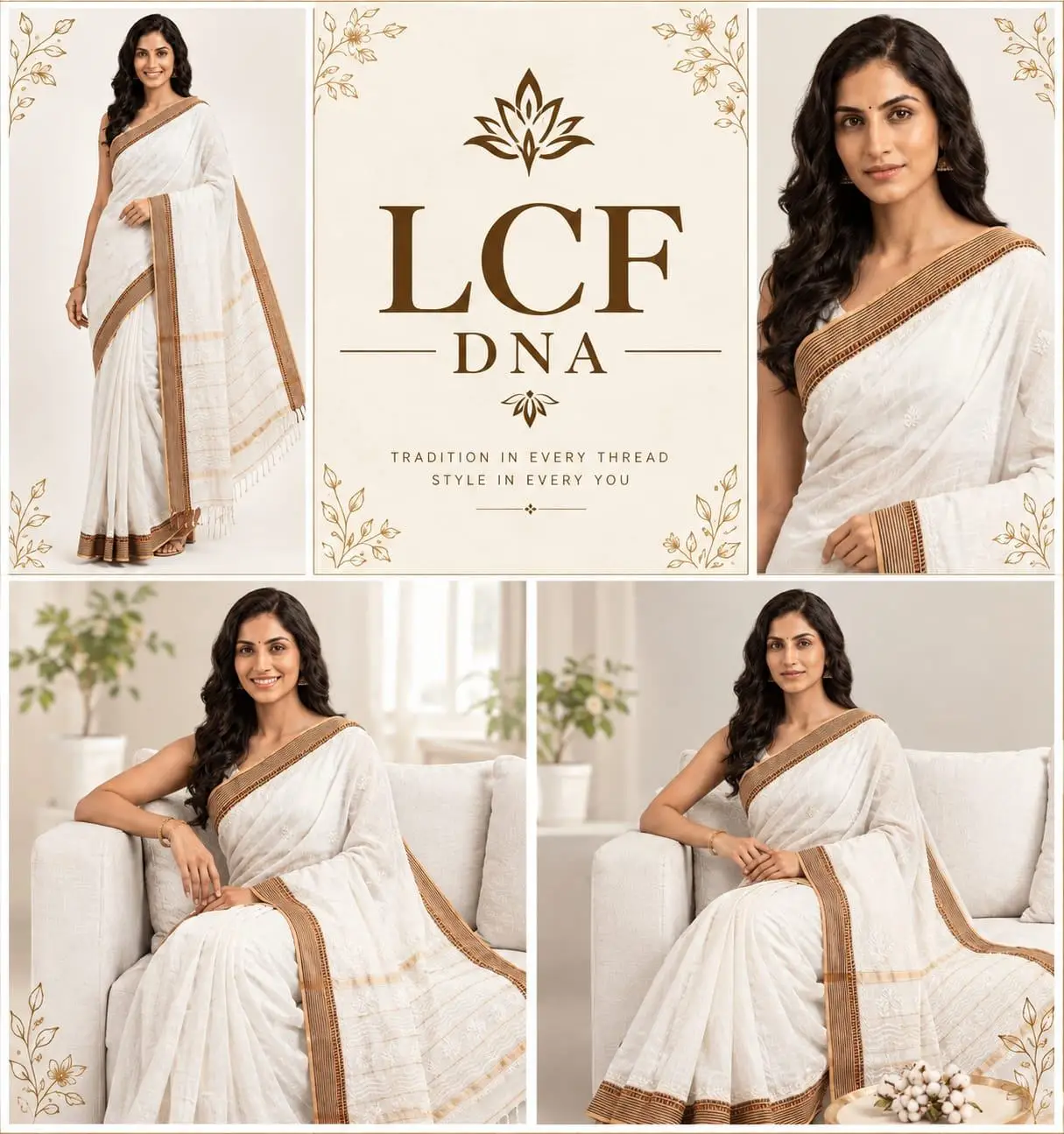 LCF CHIKAN EMBROIDERY MAL CHANDERI SAREE - WHITE view 3