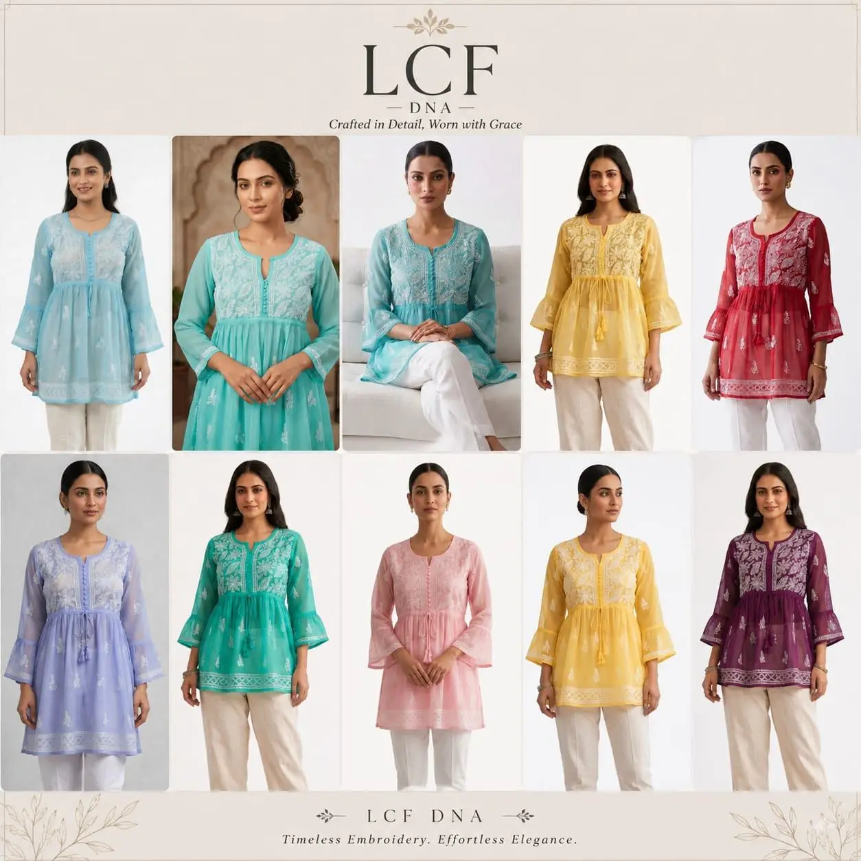 LCF CHIKAN EMBORIDERY SHORT TOP FROCK STYLE - SEA GREEN view 4