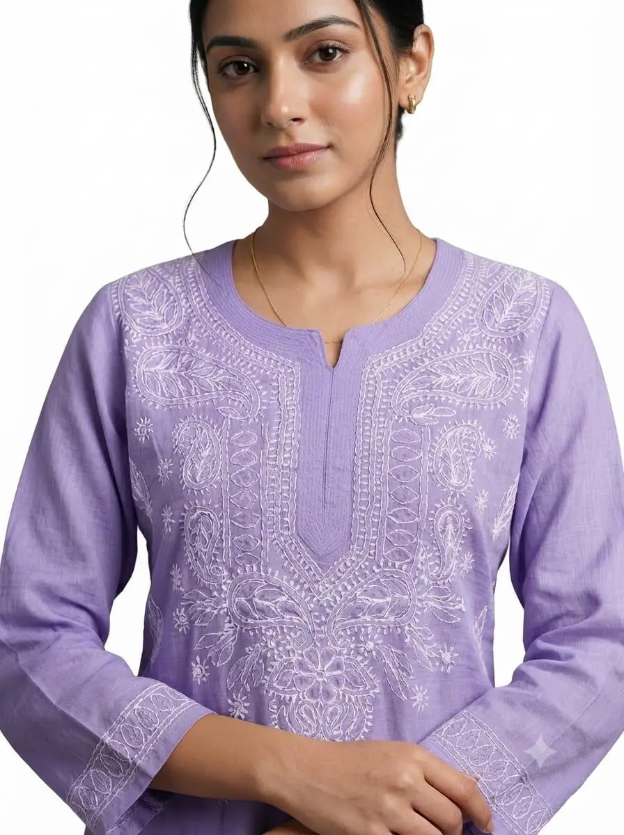 LCF CHIKAN EMBROIDERY LONG KURTI - PURPLE view 2