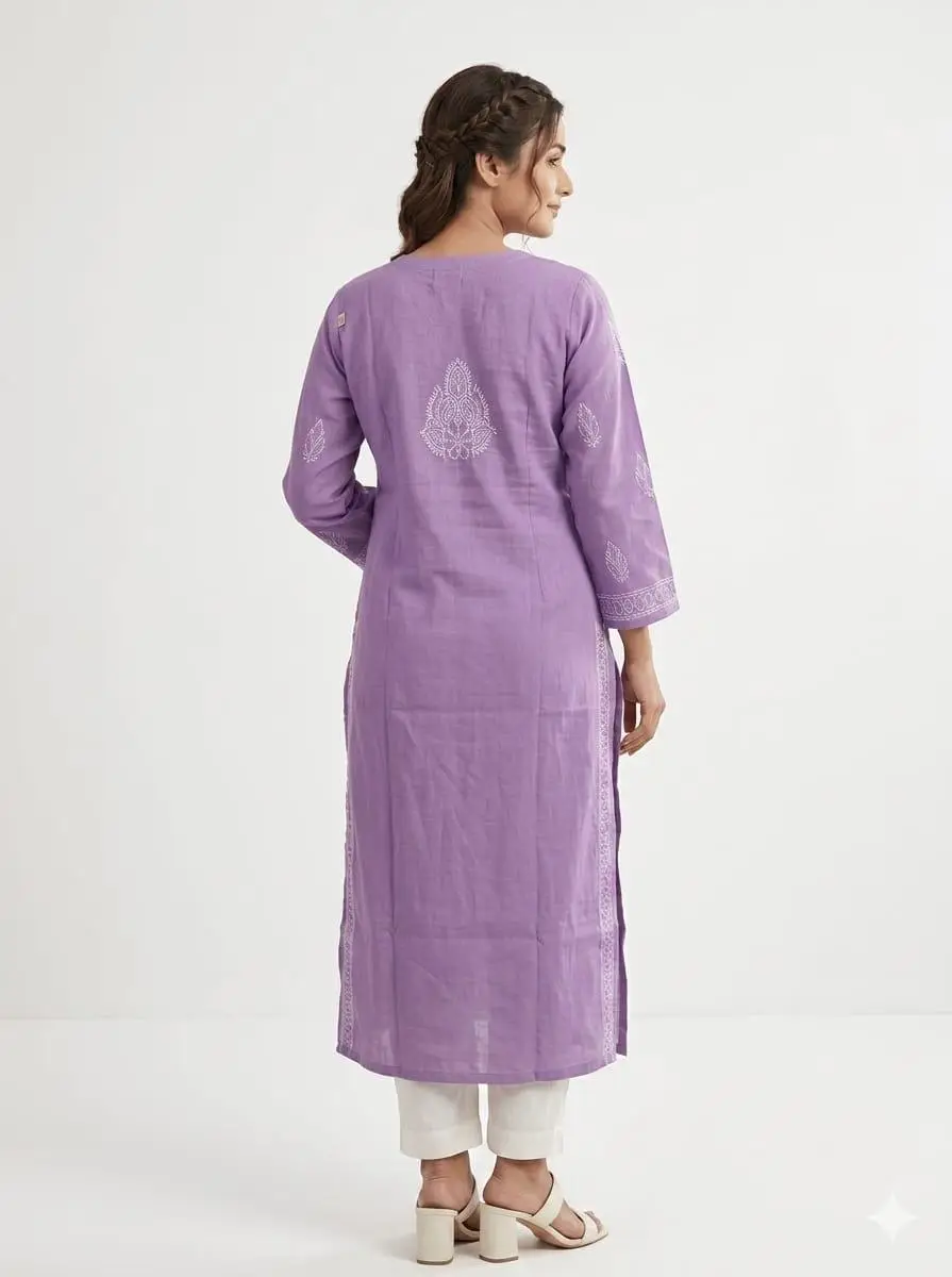 LCF CHIKAN EMBROIDERY LONG KURTI - PURPLE view 3