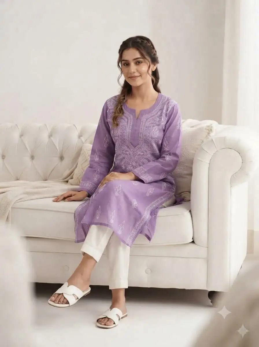 LCF CHIKAN EMBROIDERY LONG KURTI - PURPLE view 4