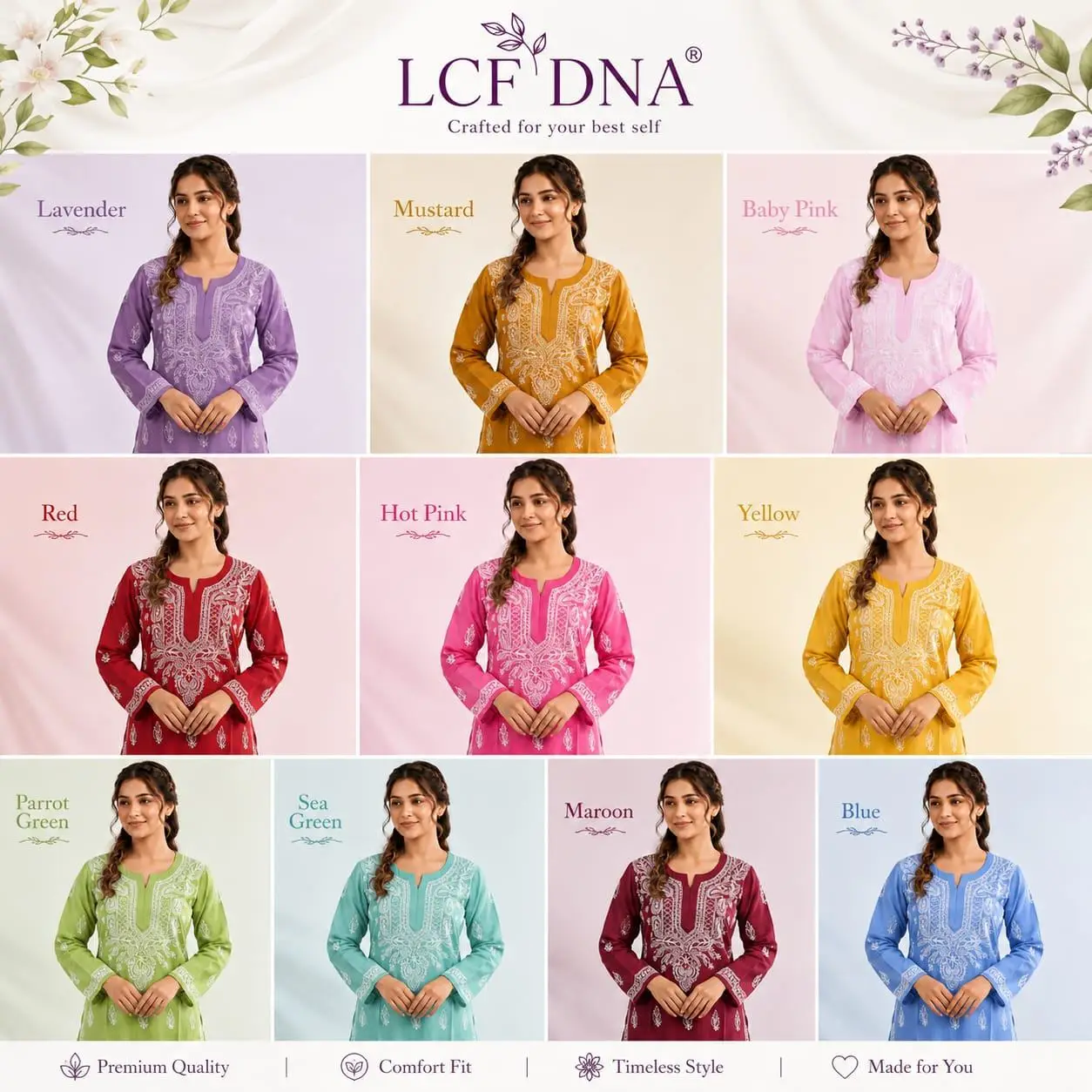 LCF CHIKAN EMBROIDERY LONG KURTI - PURPLE view 5