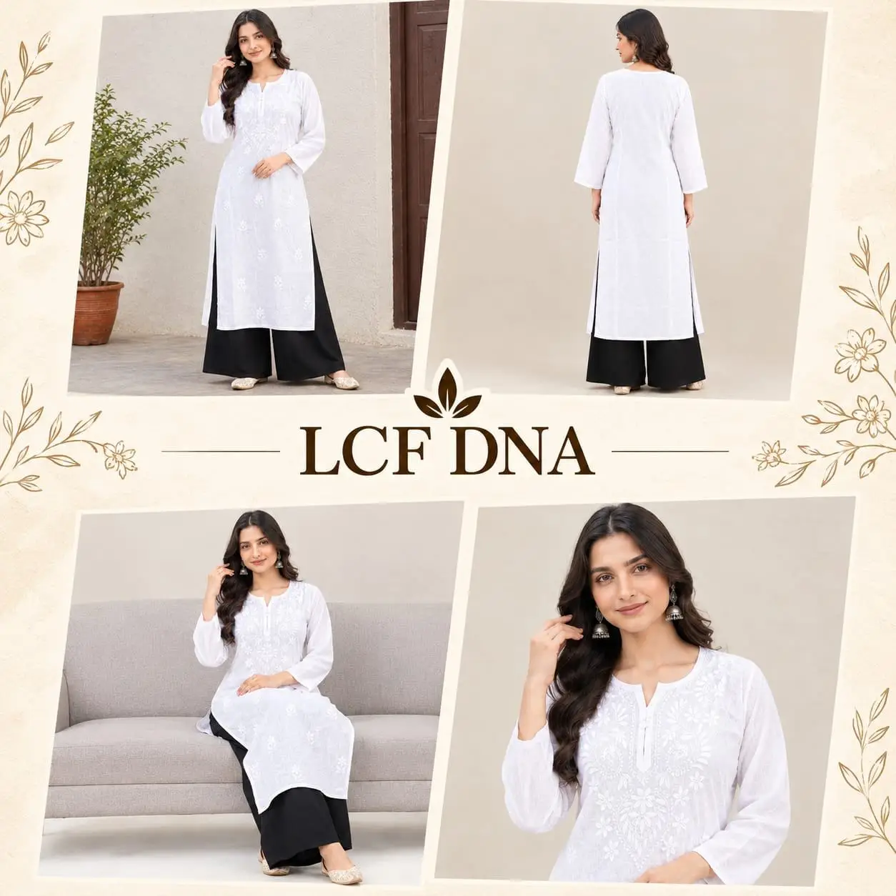 LCF CHIKAN  EMBROIDERY KURTI - WHITE view 4