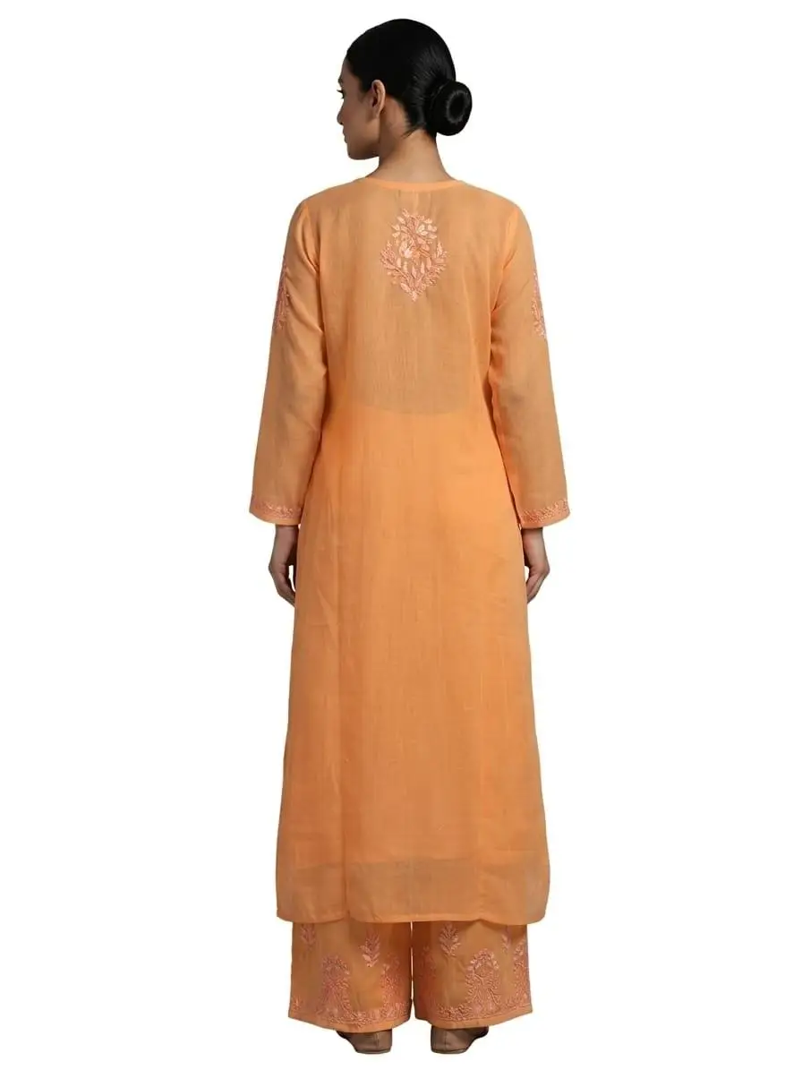 LCF CHIKAN EMBROIDERY MULTI THREAD PLAZO SET -LIGHT PEACH view 2