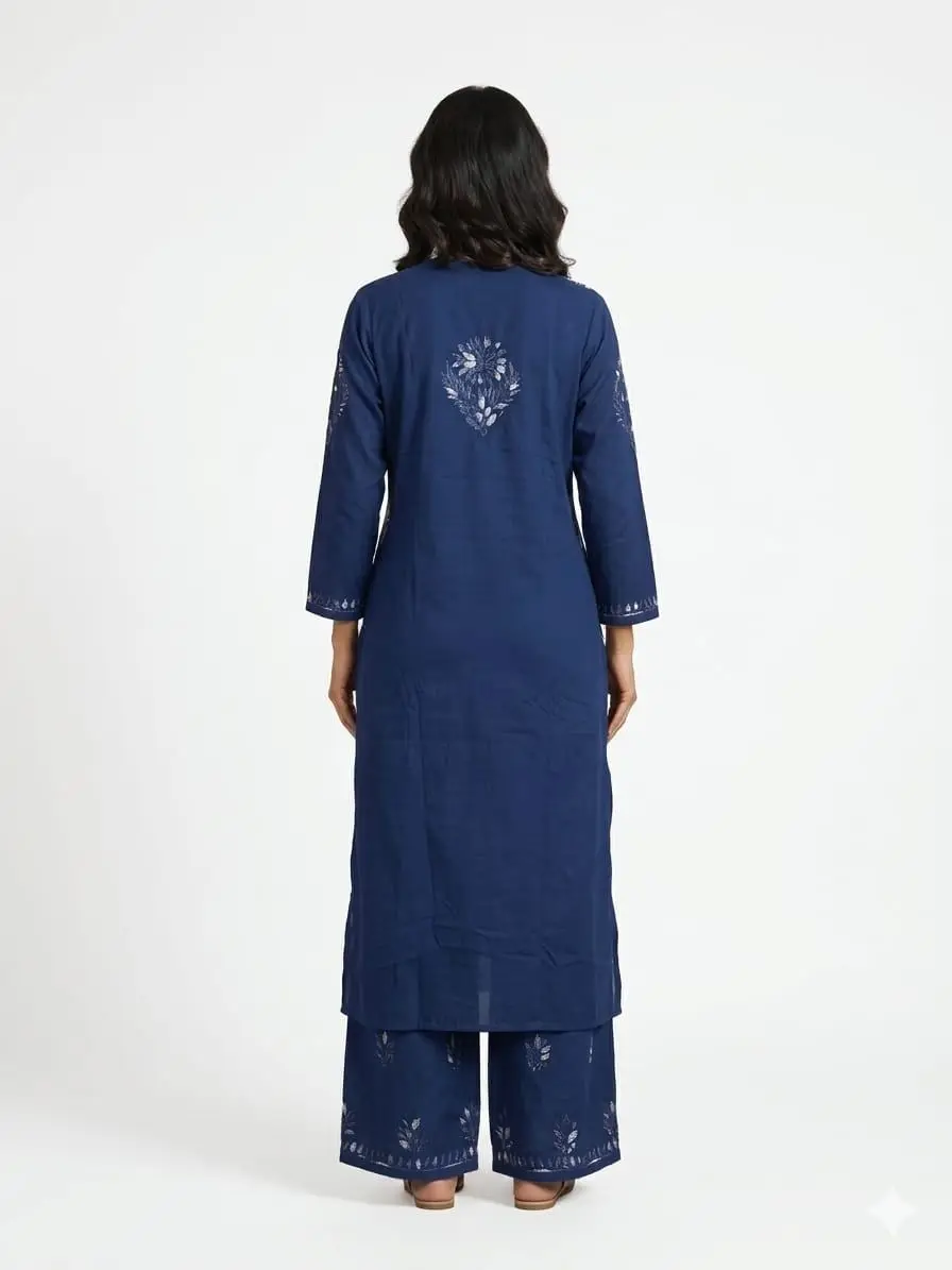 LCF CHIKAN EMBROIDERY MULTI THREAD PLAZO SET - NAVY BLUE view 2