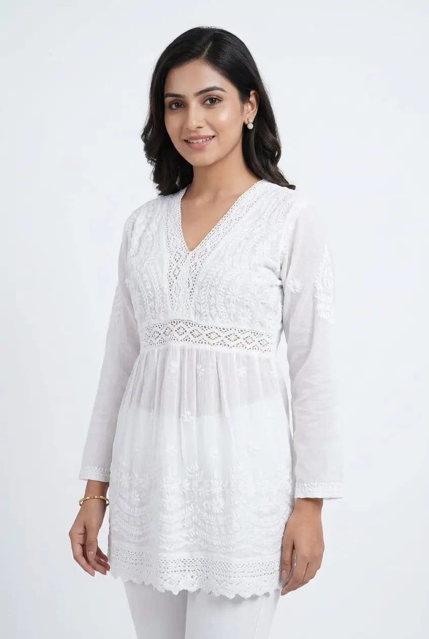 LCF CHIKAN EMBOIDERY SHORT TOP MODAL - WHITE view 2