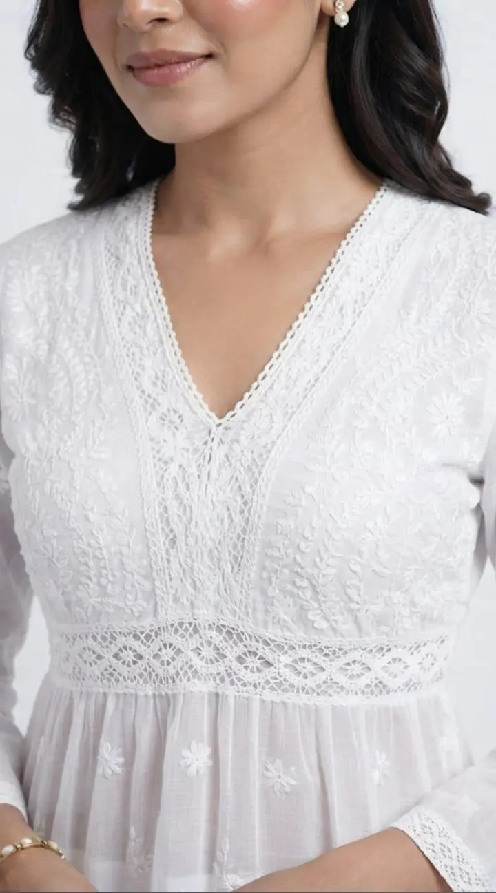 LCF CHIKAN EMBOIDERY SHORT TOP MODAL - WHITE view 3