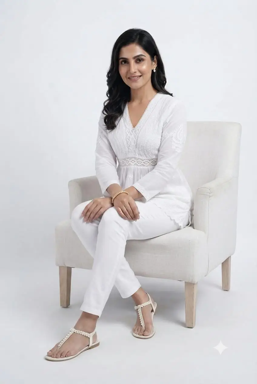 LCF CHIKAN EMBOIDERY SHORT TOP MODAL - WHITE view 5