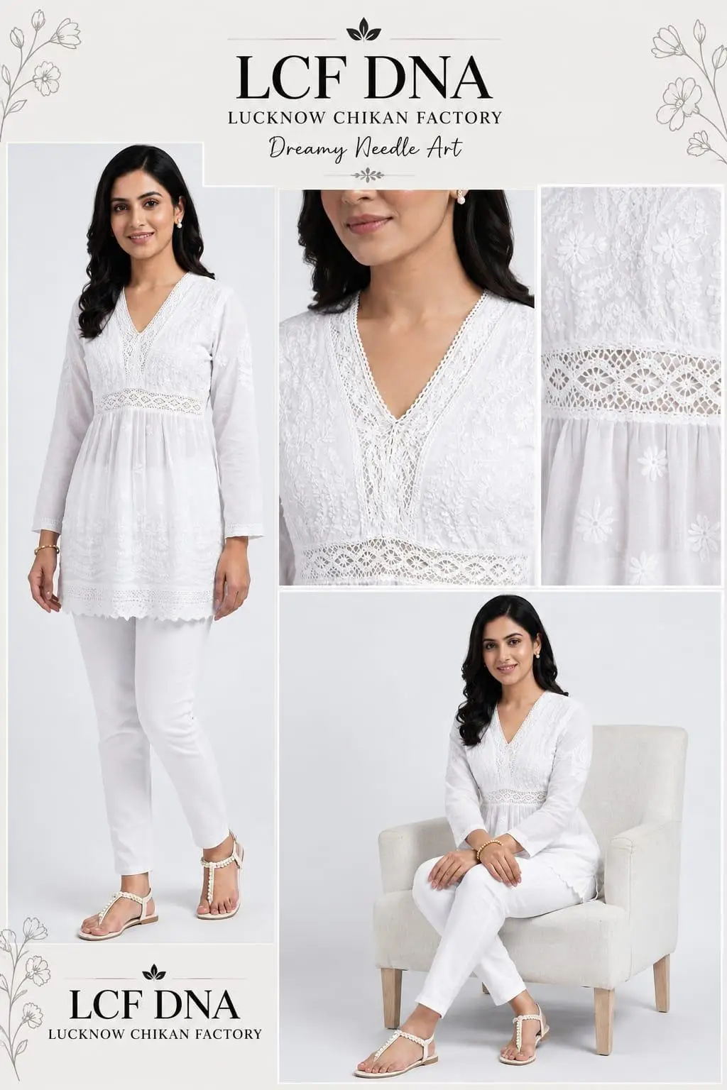 LCF CHIKAN EMBOIDERY SHORT TOP MODAL - WHITE view 6