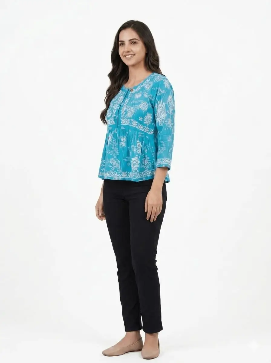 LCF CHIKAN EMBROIDERY CROP TOP - BLUE view 2