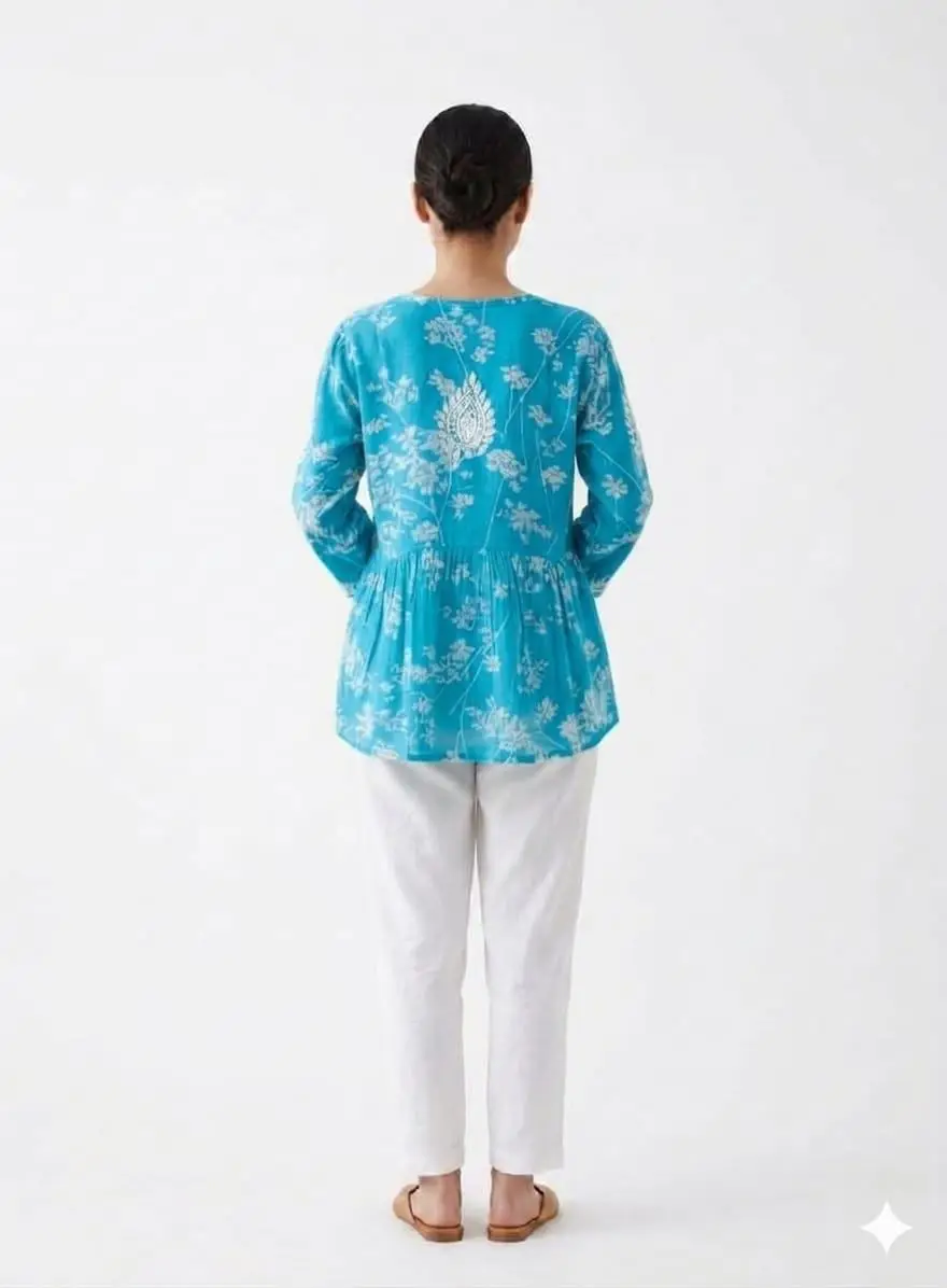 LCF CHIKAN EMBROIDERY CROP TOP - BLUE view 3