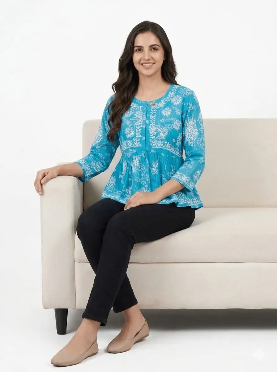 LCF CHIKAN EMBROIDERY CROP TOP - BLUE view 4
