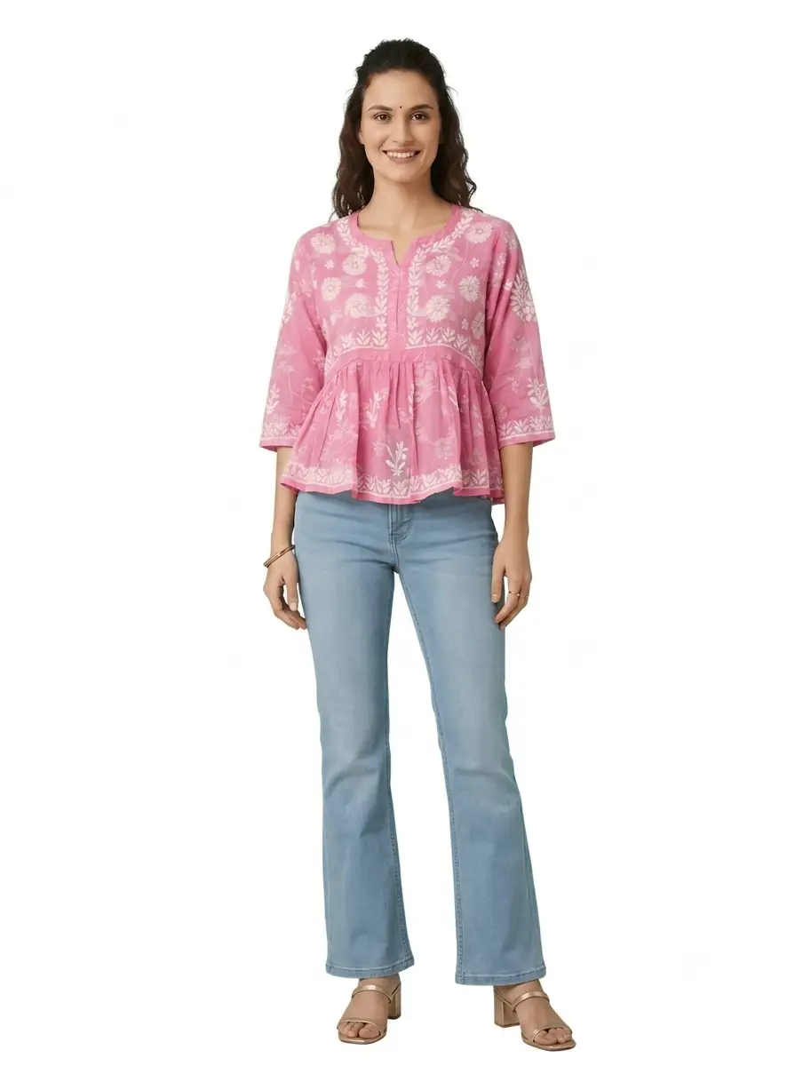 LCF CHIKAN EMBROIDERY CROP TOP - PINK