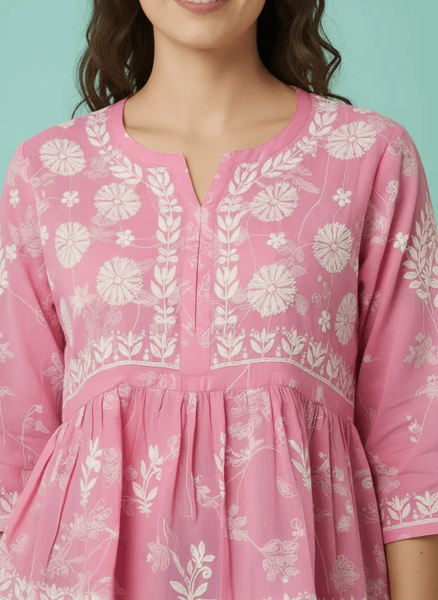 LCF CHIKAN EMBROIDERY CROP TOP - PINK view 2