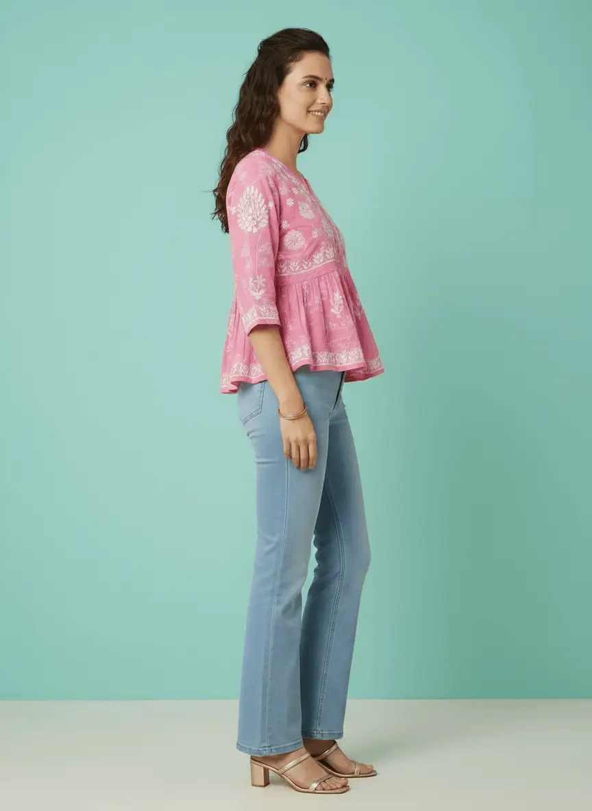 LCF CHIKAN EMBROIDERY CROP TOP - PINK view 3