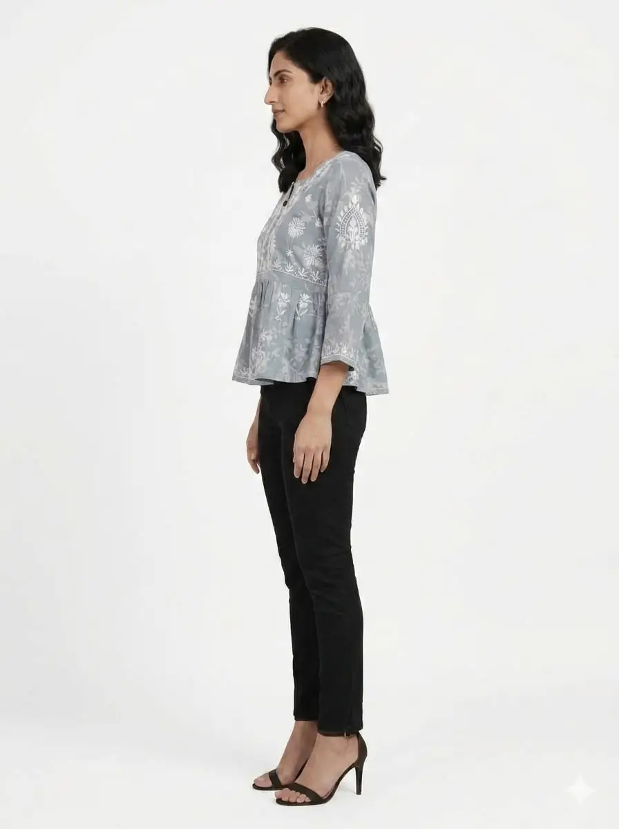 LCF CHIKAN EMBROIDERY CROP TOP - GREY view 2