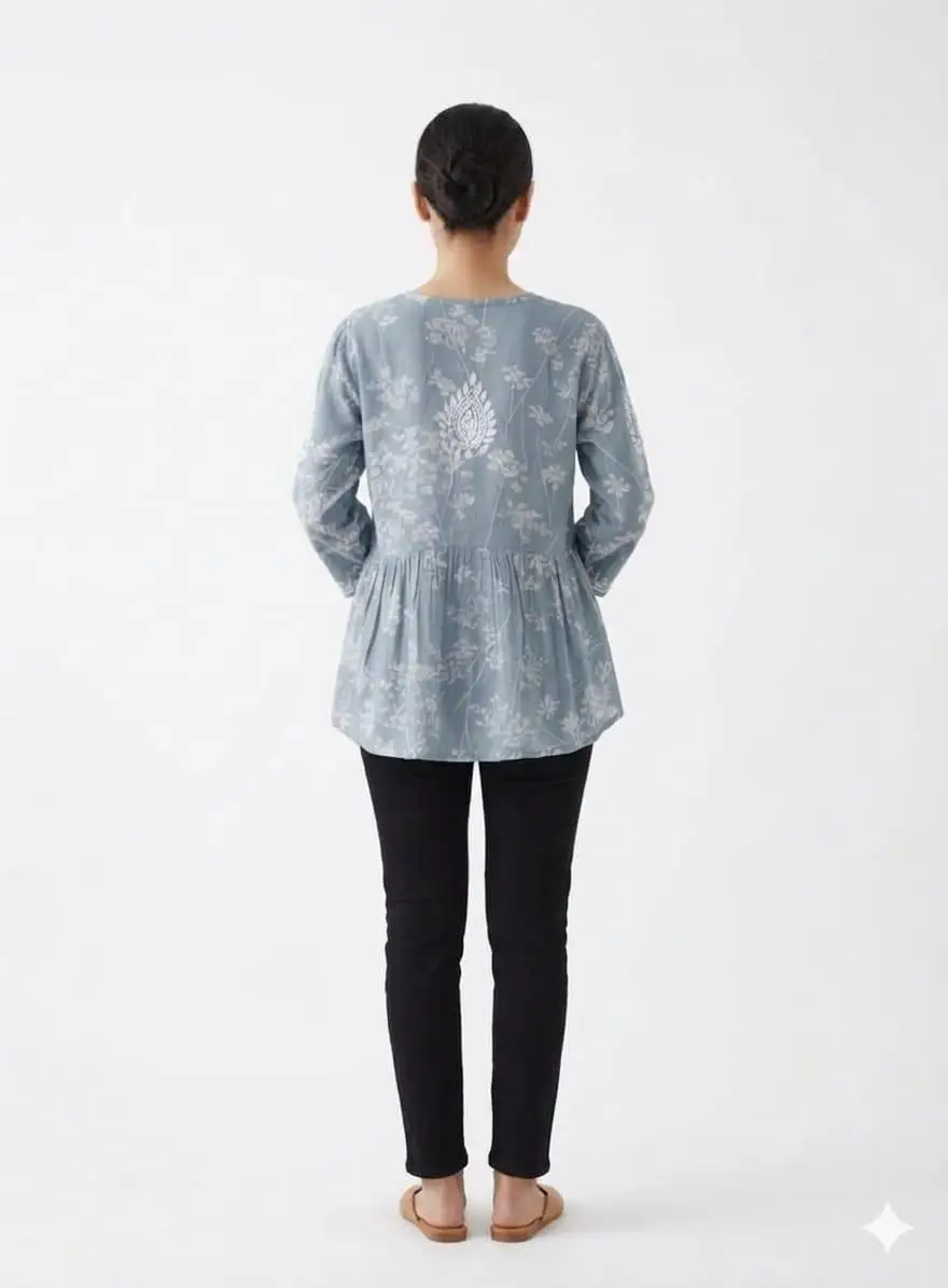 LCF CHIKAN EMBROIDERY CROP TOP - GREY view 3