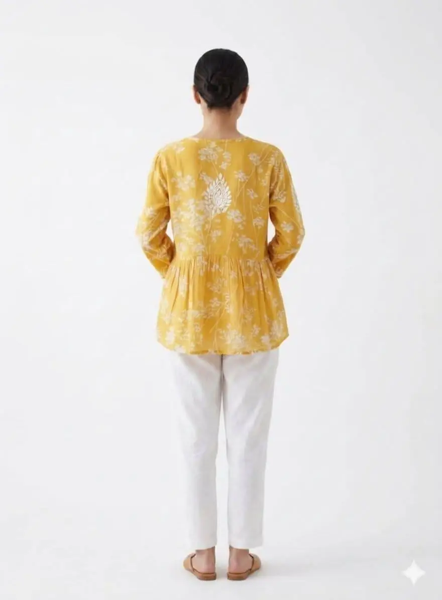 LCF CHIKAN EMBROIDERY CROP TOP - YELLOW view 2