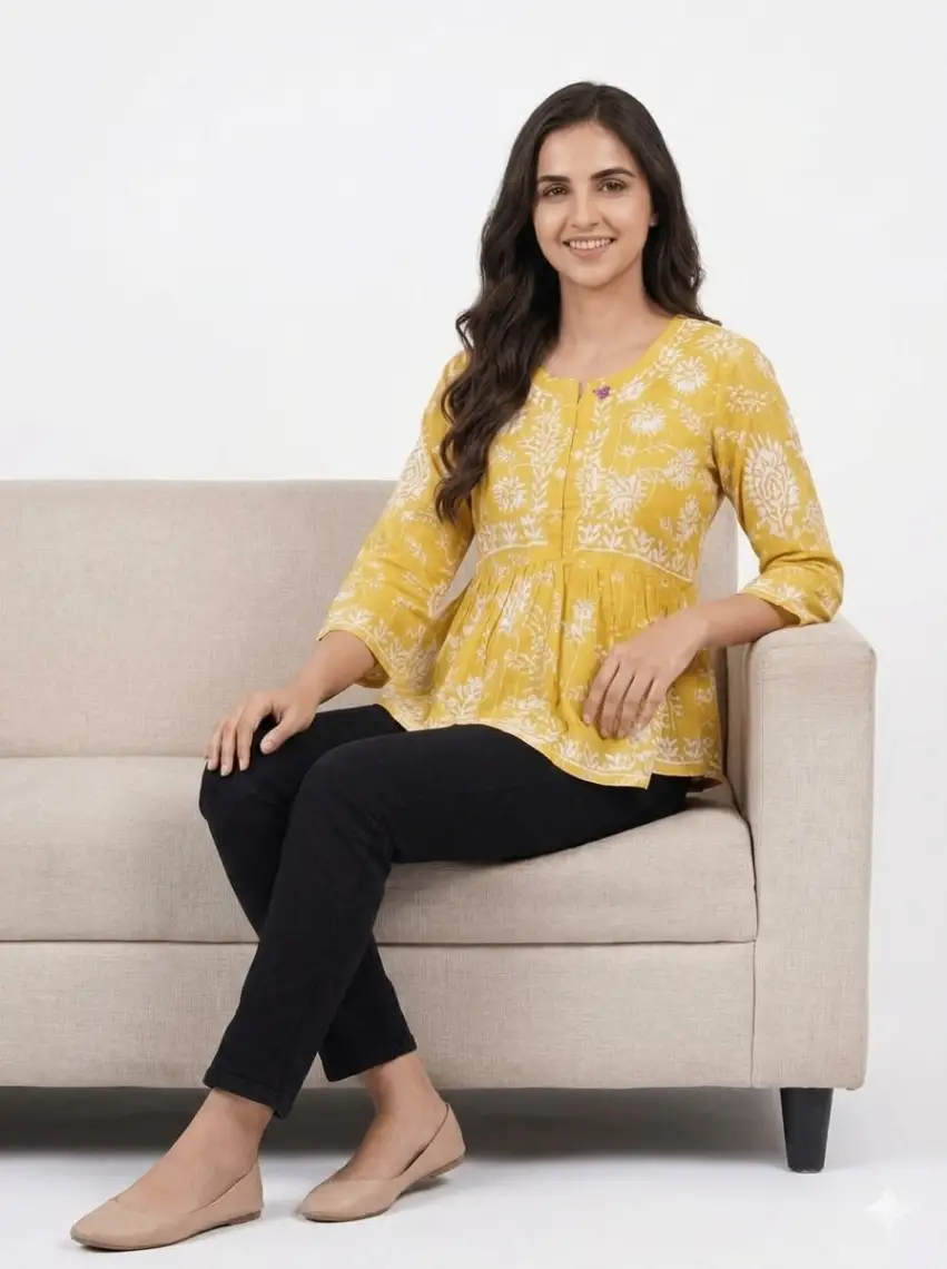 LCF CHIKAN EMBROIDERY CROP TOP - YELLOW view 4