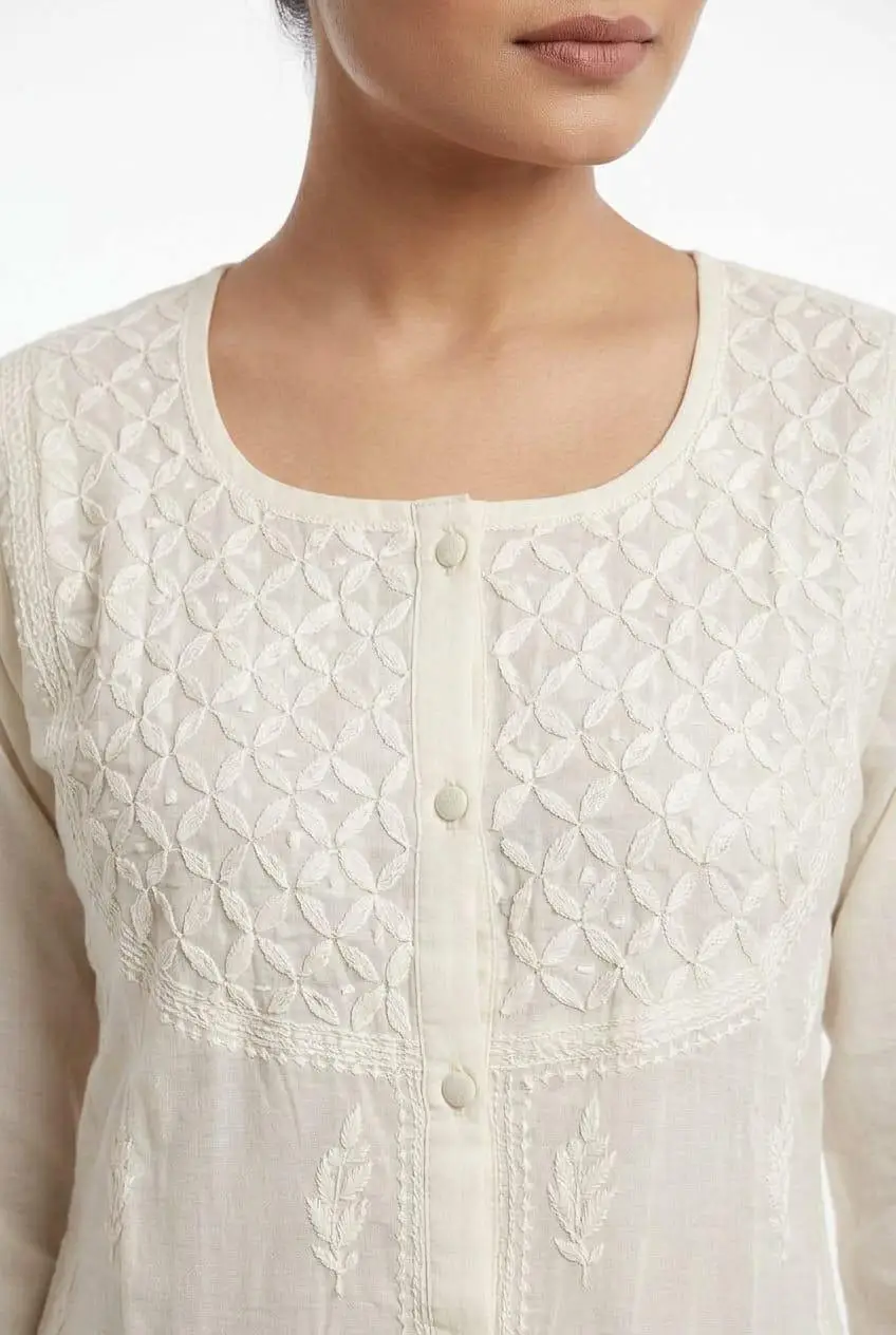 LCF CHIKAN EMBROIDERY SHORT TOP SHIRT STYLE - WHITE view 2