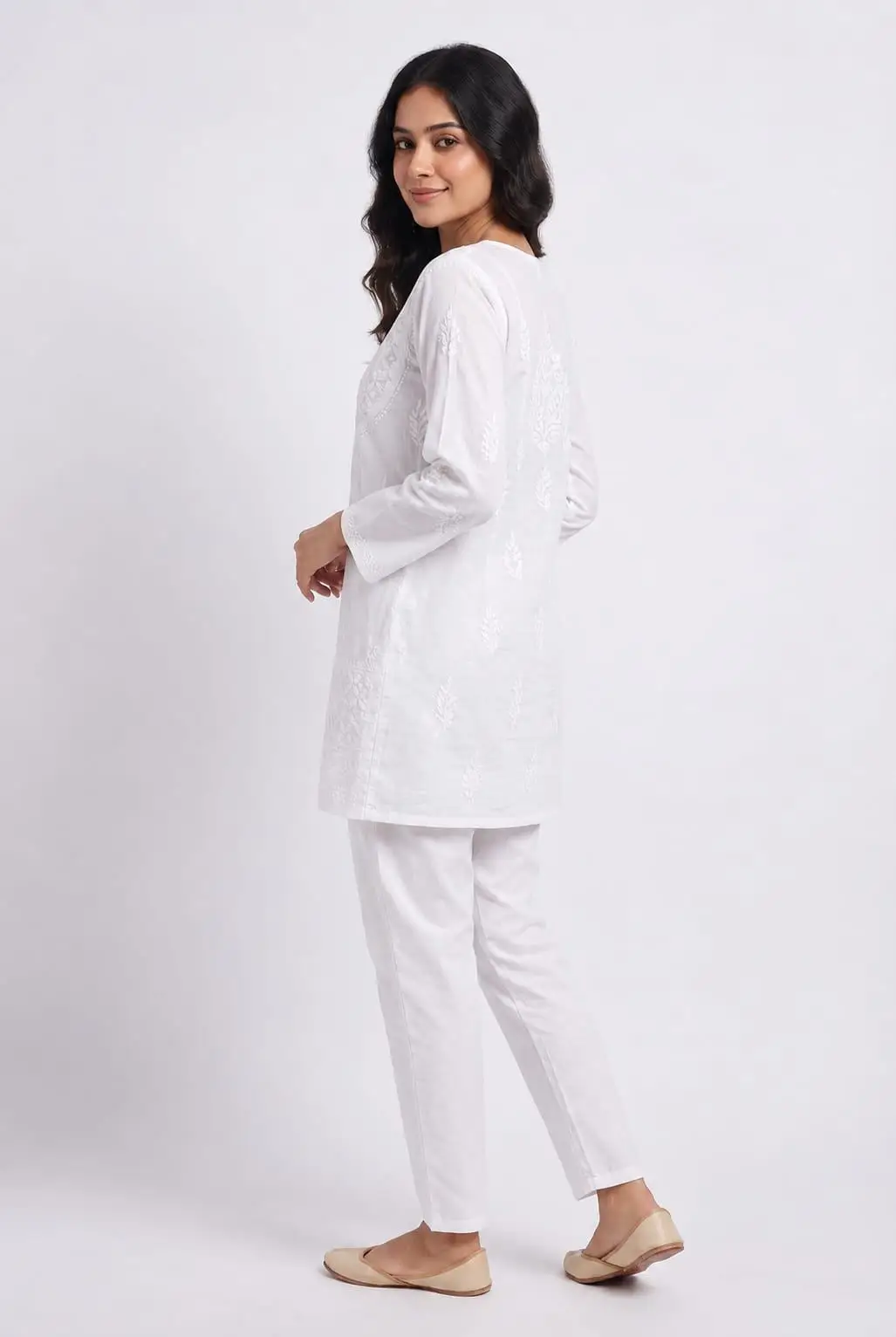 LCF CHIKAN EMBROIDERY SHORT TOP SHIRT STYLE - WHITE view 3