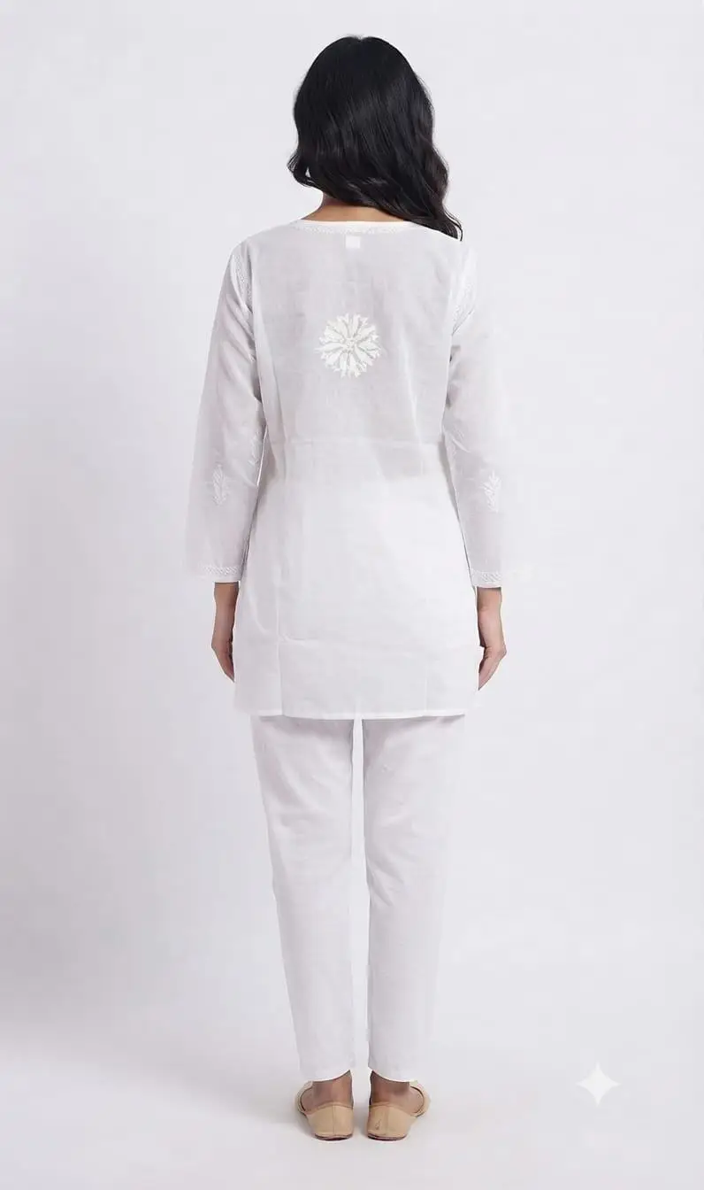 LCF CHIKAN EMBROIDERY SHORT TOP SHIRT STYLE - WHITE view 4