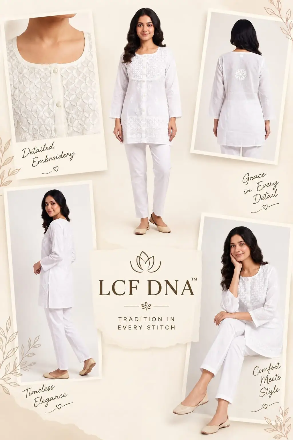 LCF CHIKAN EMBROIDERY SHORT TOP SHIRT STYLE - WHITE view 6