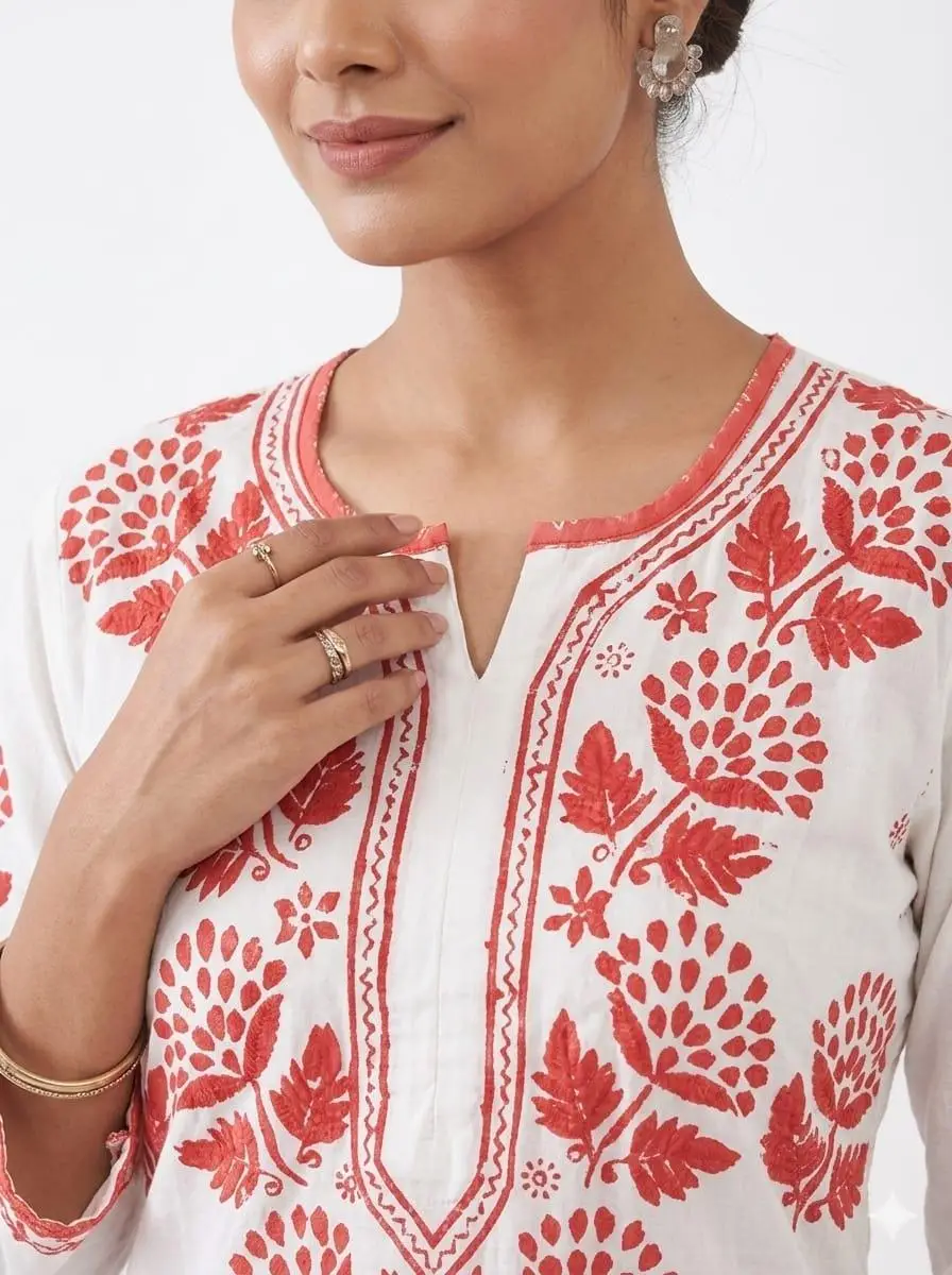LCF CHIKAN EMBROIDERY RAYON PLAZO SET - WHITE WITH COLOUR THREAD view 2