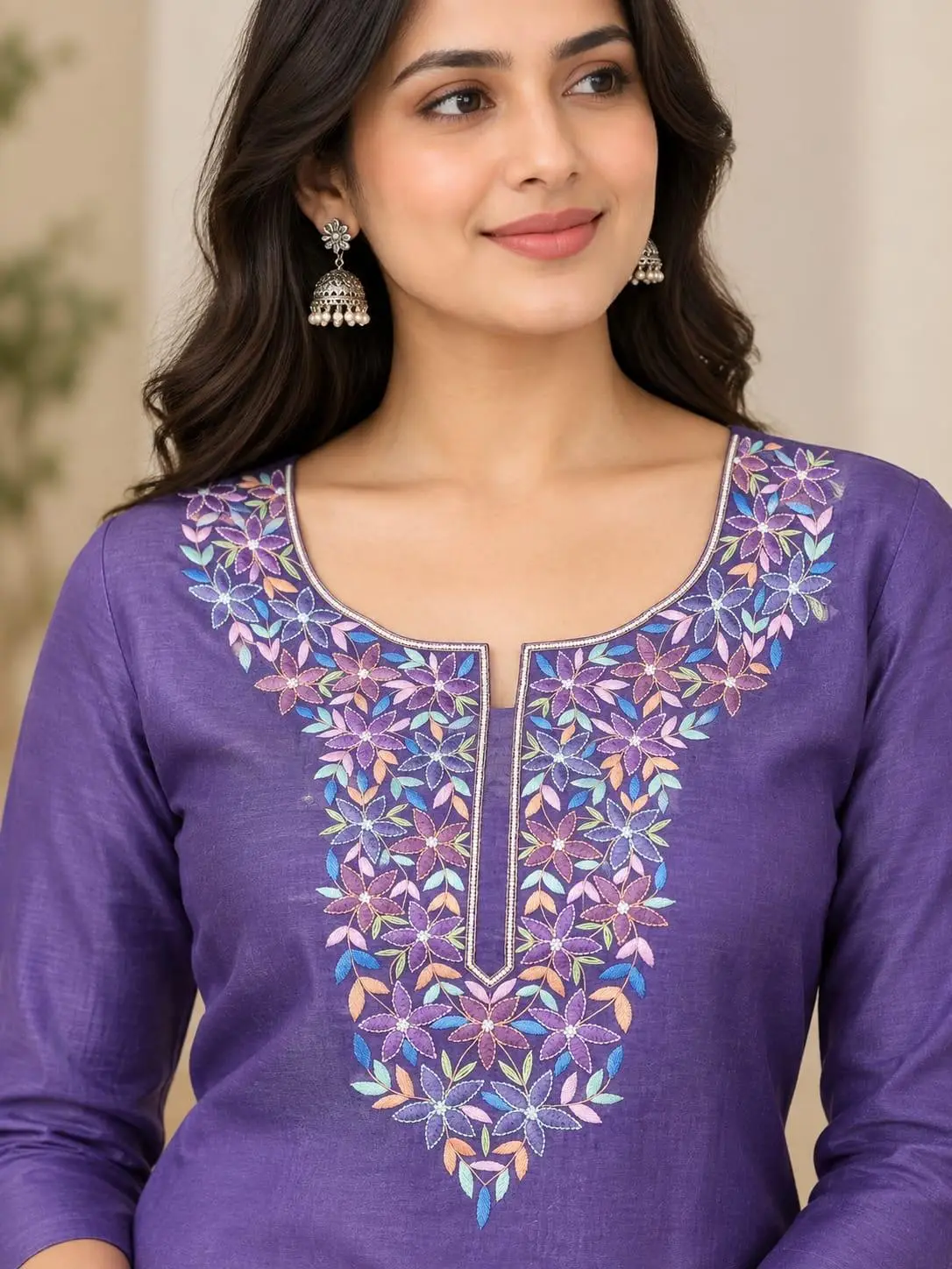 LCF CHIKAN EMBROIDER ORGANZA SILK UNSTITCHED KURTI & DUPATTA - PURPLE view 2
