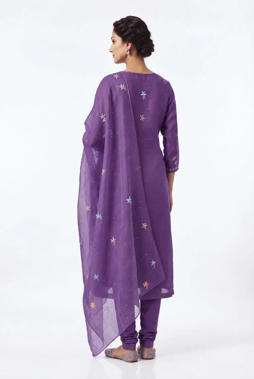 LCF CHIKAN EMBROIDER ORGANZA SILK UNSTITCHED KURTI & DUPATTA - PURPLE view 3