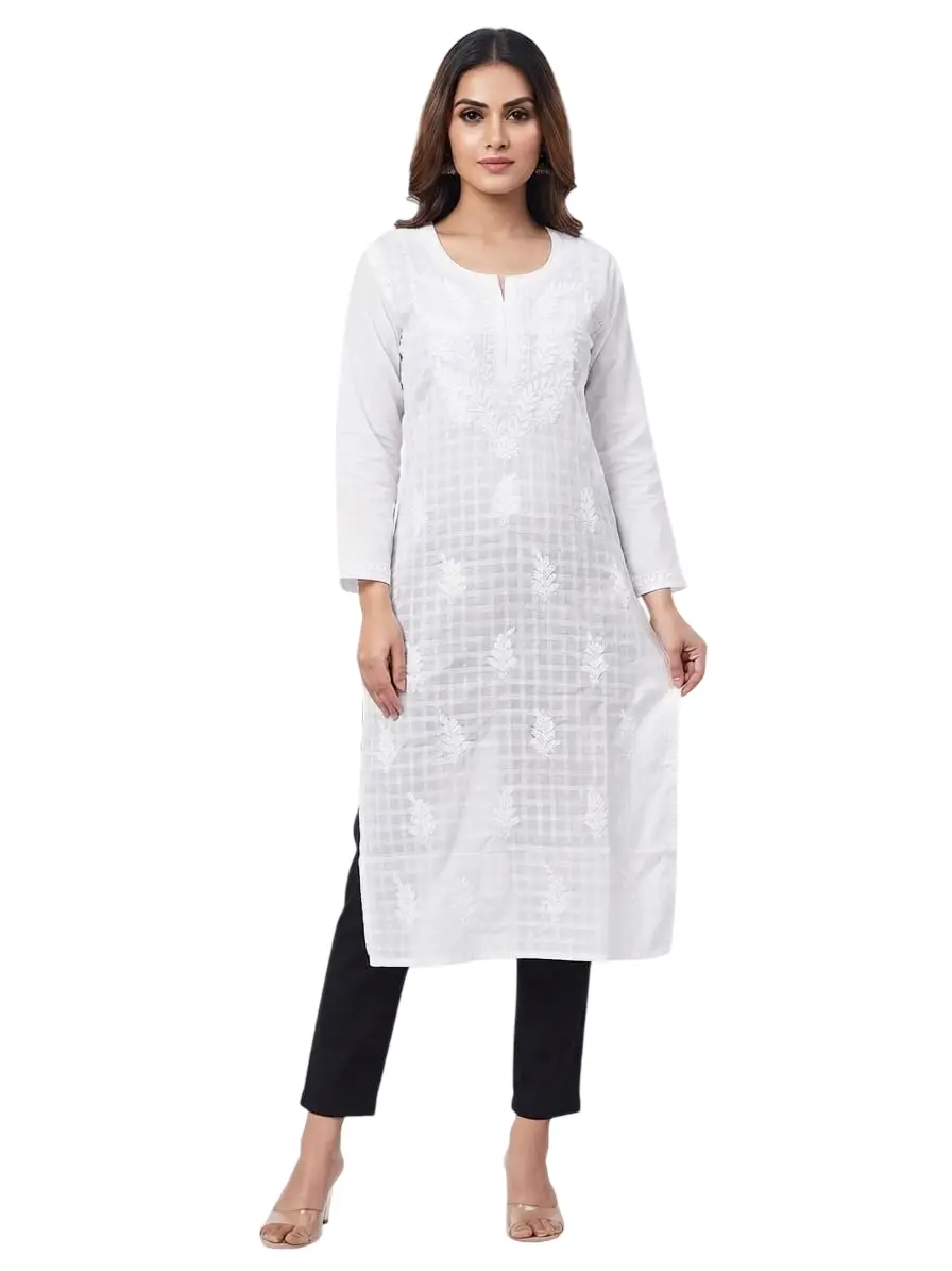 LCF MAL COTTON LONG KURTI -WHITE