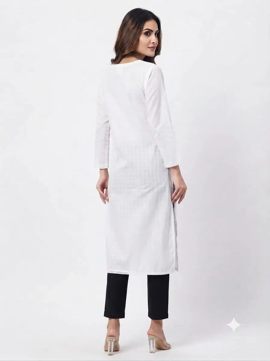 LCF MAL COTTON LONG KURTI -WHITE view 3