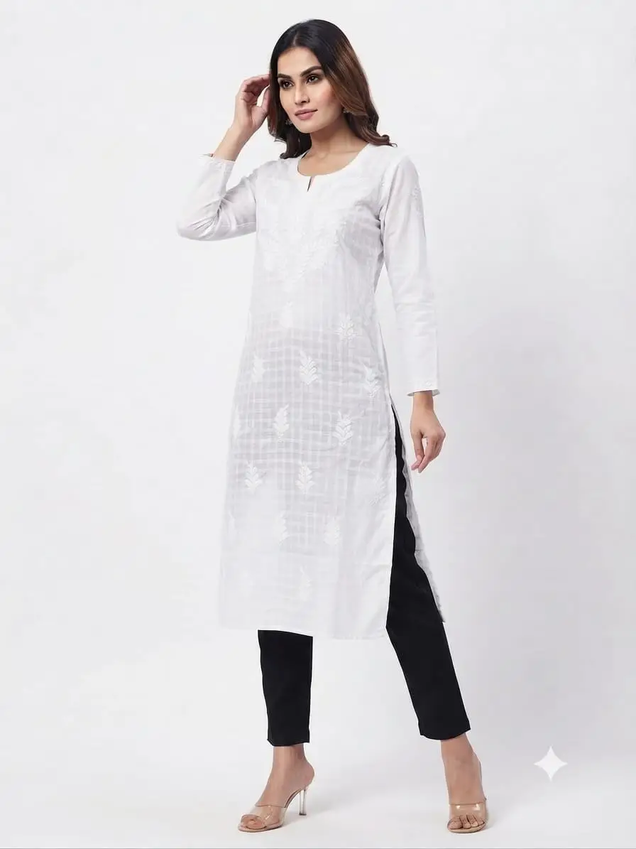 LCF MAL COTTON LONG KURTI -WHITE view 4