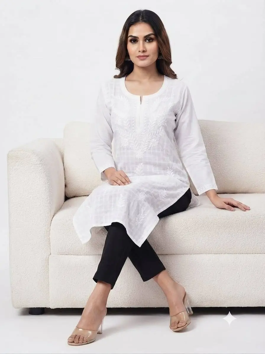 LCF MAL COTTON LONG KURTI -WHITE view 5
