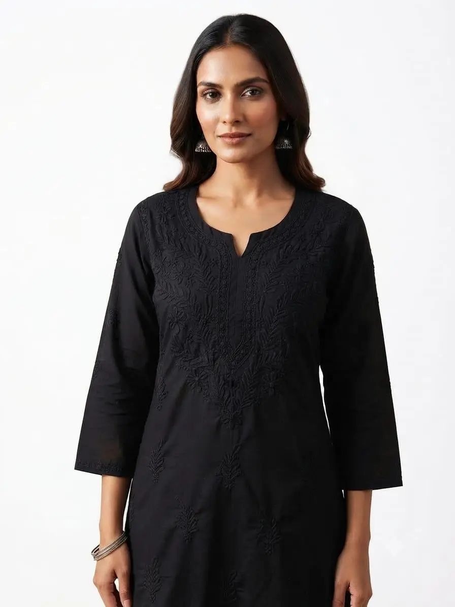 LCF MAL COTTON LONG KURTI - BLACK view 2