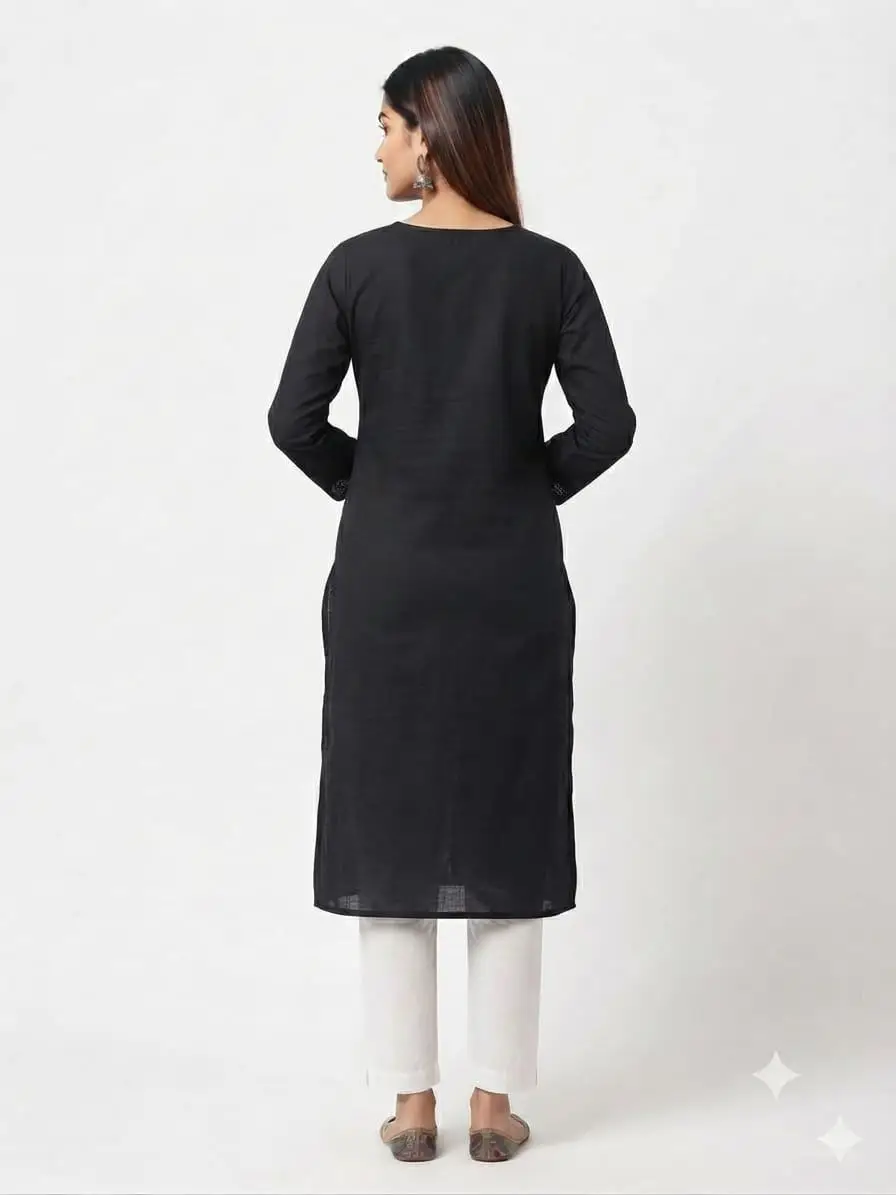LCF MAL COTTON LONG KURTI - BLACK view 3