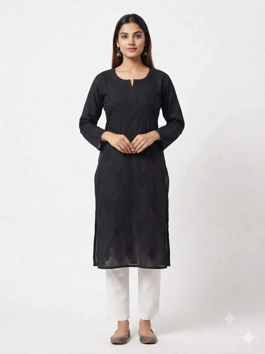 LCF MAL COTTON LONG KURTI - BLACK view 4
