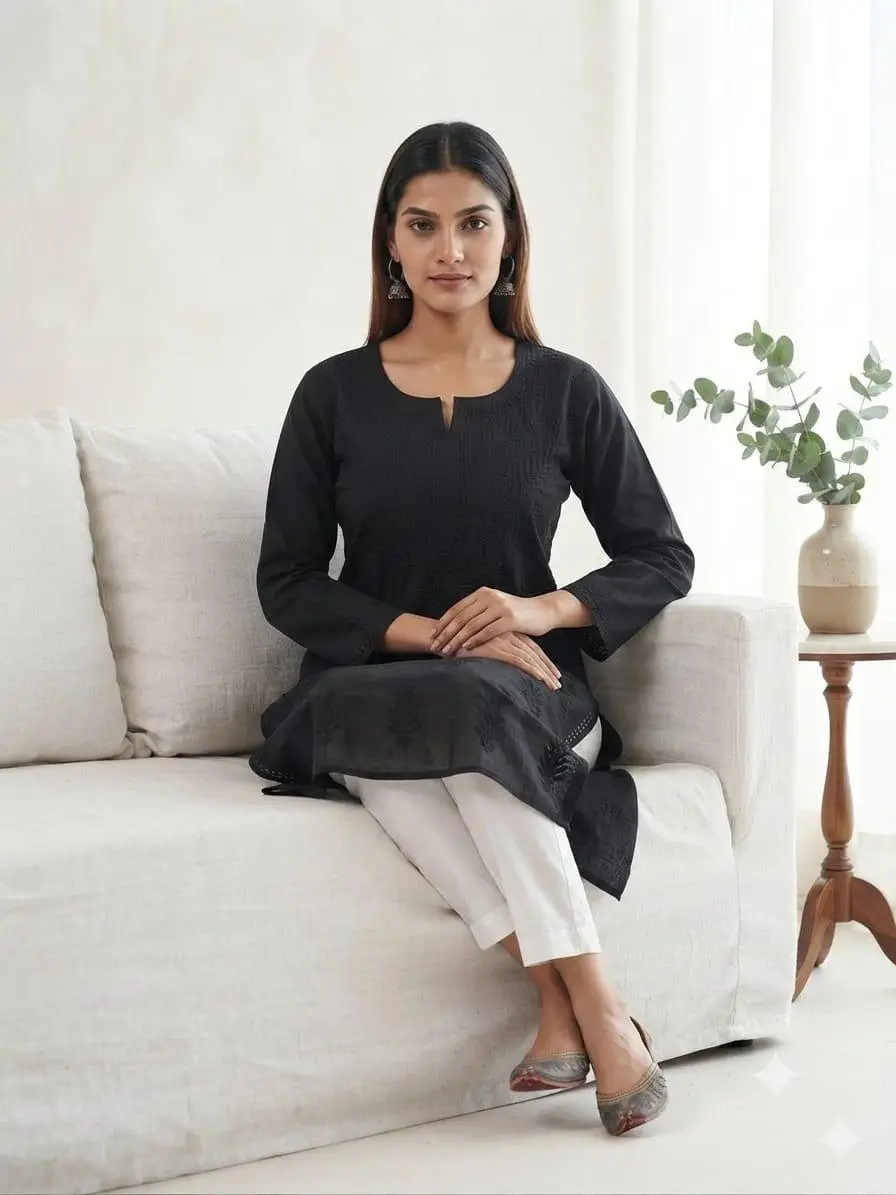 LCF MAL COTTON LONG KURTI - BLACK view 5