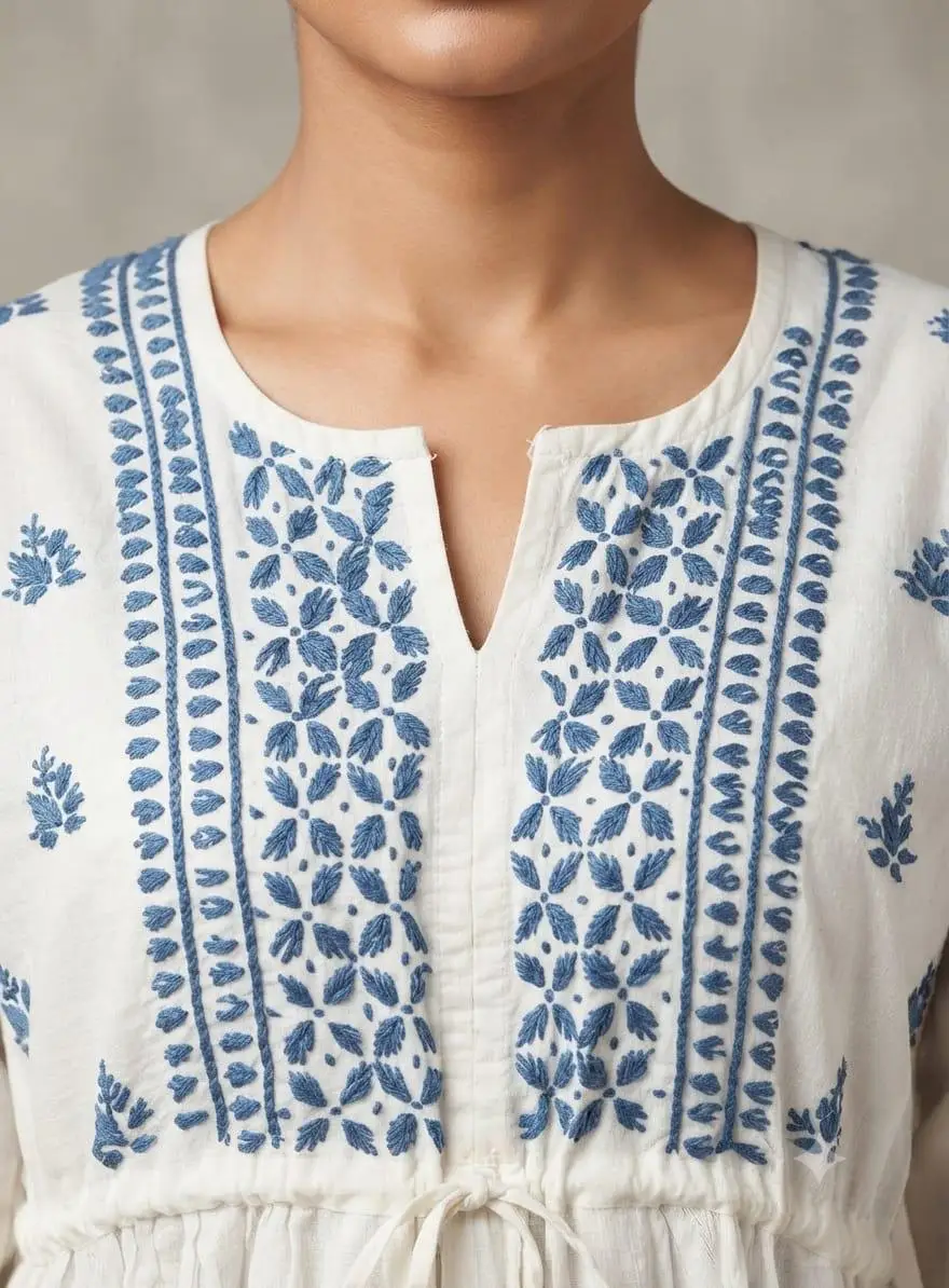 LCF CHIKAN EMBROIDERY MAL COTTON NAYRA LONG KURTI -GREY view 2