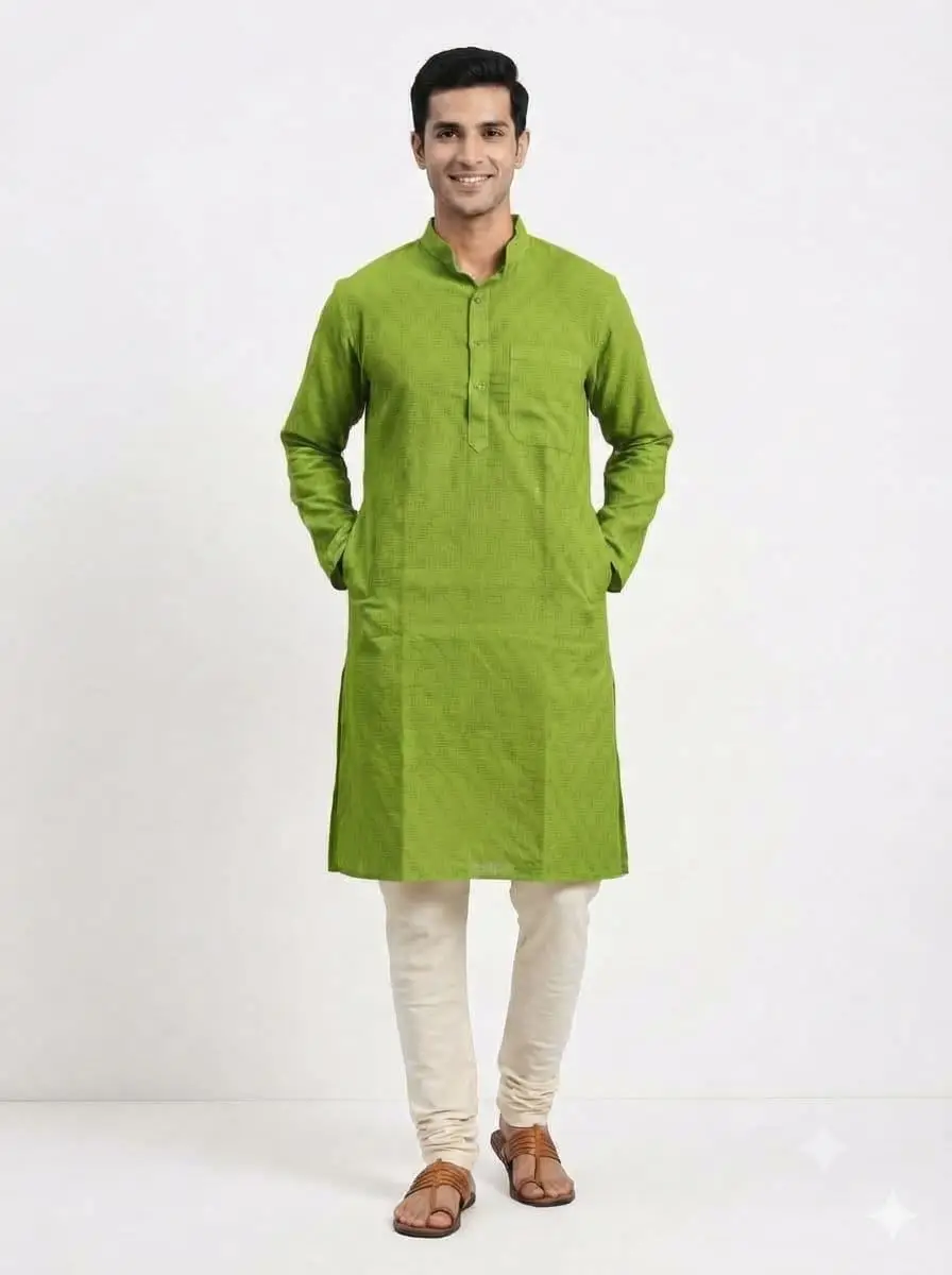 LCF JUTE COTTON MENS KURTA  - GREEN view 2