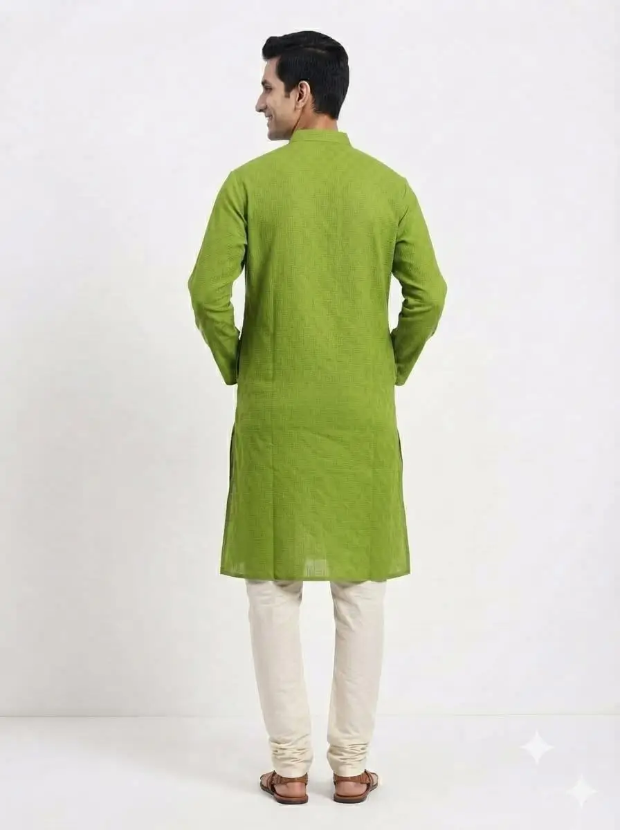 LCF JUTE COTTON MENS KURTA  - GREEN view 3