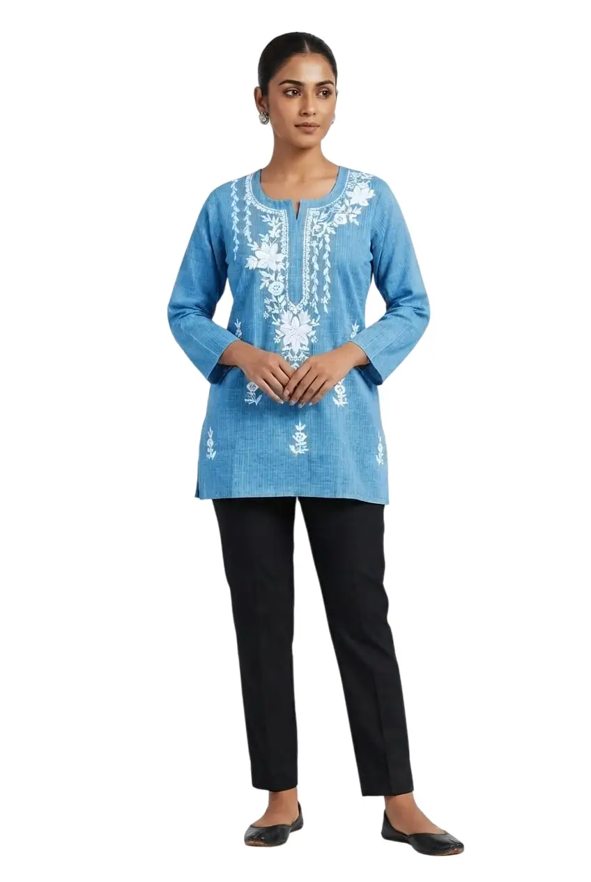 LCF LINING COTTON SHORT KURTI - BLUE